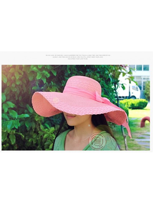 Sun Hats Women's Summer Folable Floppy Straw Hat Big Bowknot Wide Brim Beach Sun Hat - Pink - CN183YCX7GZ $10.86