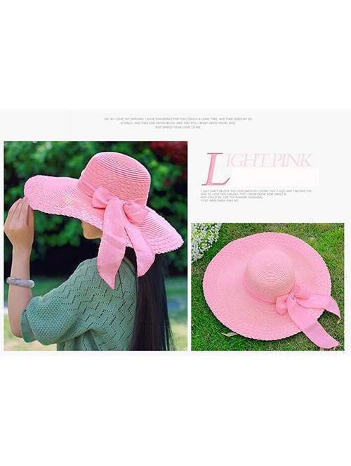 Sun Hats Women's Summer Folable Floppy Straw Hat Big Bowknot Wide Brim Beach Sun Hat - Pink - CN183YCX7GZ $10.86