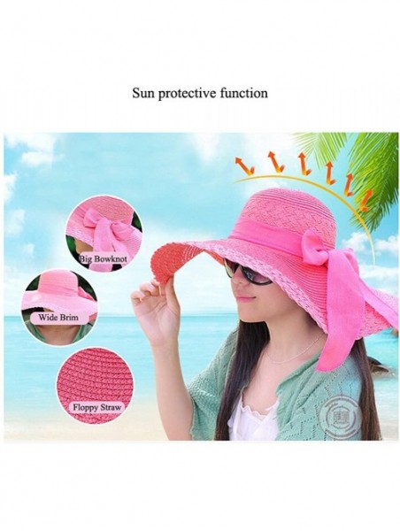 Sun Hats Women's Summer Folable Floppy Straw Hat Big Bowknot Wide Brim Beach Sun Hat - Pink - CN183YCX7GZ $10.86