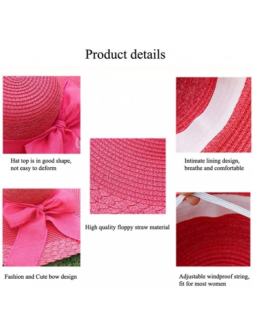 Sun Hats Women's Summer Folable Floppy Straw Hat Big Bowknot Wide Brim Beach Sun Hat - Pink - CN183YCX7GZ $10.86