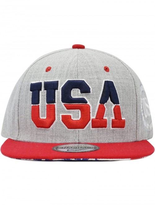 Baseball Caps Unisex Soft Heather Grey 3D USA Embroidered Snapback Cap Hat - Red - CI12E4OD76D $15.56