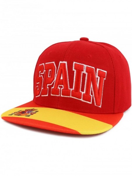 Baseball Caps Country Name 3D Embroidery Flag Print Flatbill Snapback Cap - Spain Red - CY18W59AYX8 $24.89