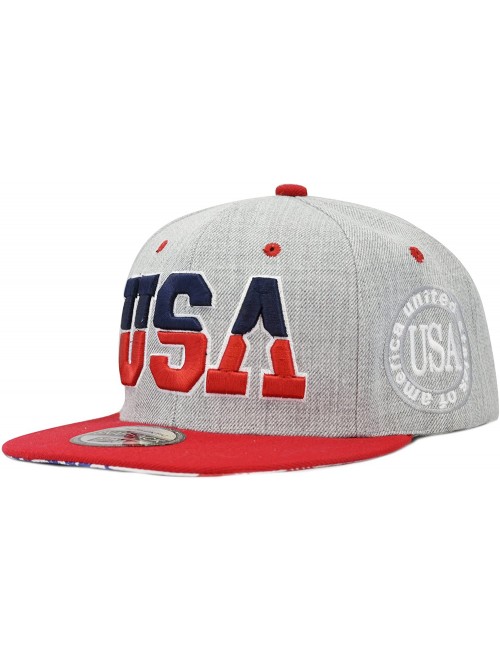 Baseball Caps Unisex Soft Heather Grey 3D USA Embroidered Snapback Cap Hat - Red - CI12E4OD76D $15.56