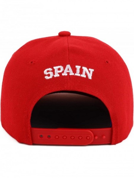Baseball Caps Country Name 3D Embroidery Flag Print Flatbill Snapback Cap - Spain Red - CY18W59AYX8 $24.89