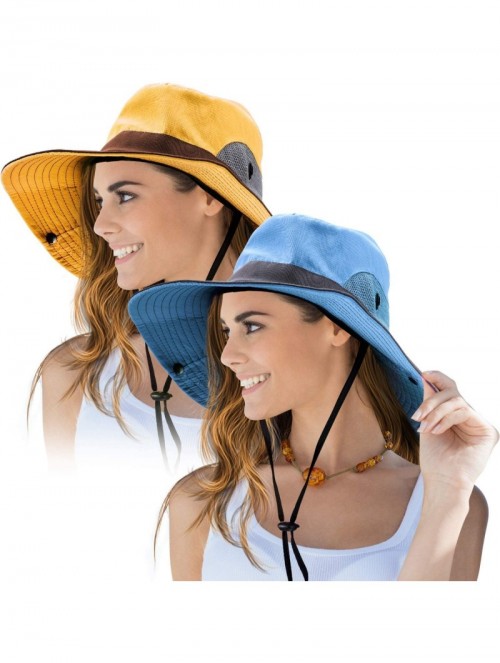 Sun Hats 2 Pieces Women's Outdoor Sun Hat UV Protection Foldable Mesh Wide Brim Beach Fishing Cap - Blue- Yellow - C918WC7DEL...