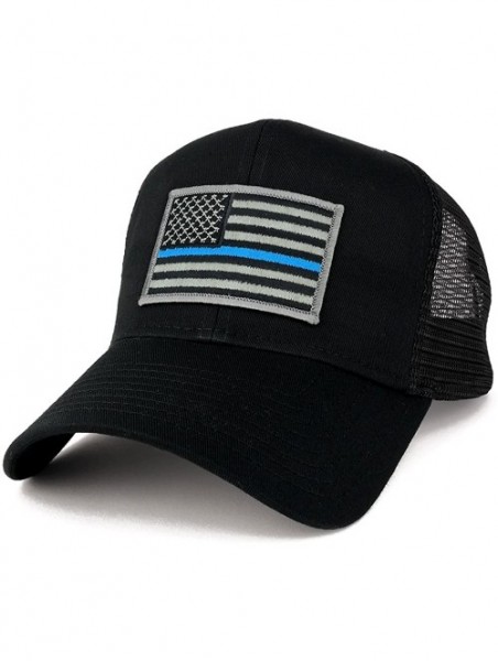 Baseball Caps USA American Flag Patch Snapback Trucker Mesh Cap - Black - Thin Blue Line - CW12J5D629R $19.92