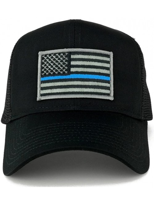 Baseball Caps USA American Flag Patch Snapback Trucker Mesh Cap - Black - Thin Blue Line - CW12J5D629R $19.92