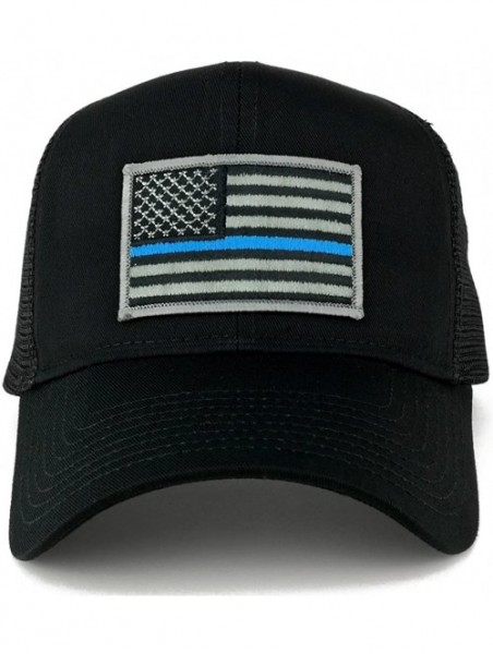 Baseball Caps USA American Flag Patch Snapback Trucker Mesh Cap - Black - Thin Blue Line - CW12J5D629R $19.92