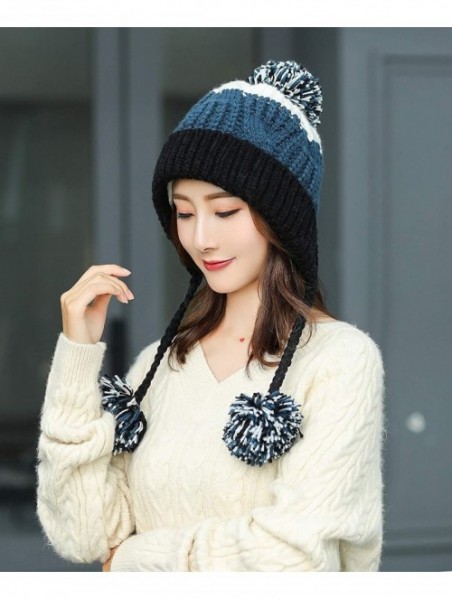 Skullies & Beanies Women Winter Peruvian Beanie Hat Ski Cap Fleece Lined Ear Flaps Dual Layered Pompoms - M8375-heise - C218Z...