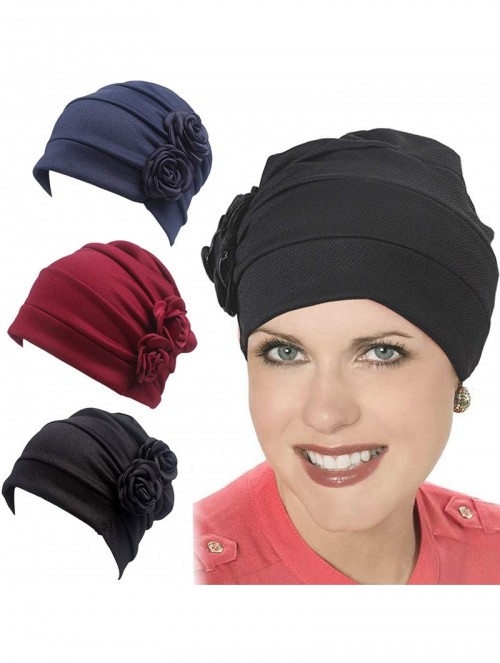 Skullies & Beanies 3 Packs Chemo Headwear for Women Turbans Beanie Hats Stretch Hair Cap Set - C-black+blue+red - C918KD73G36...