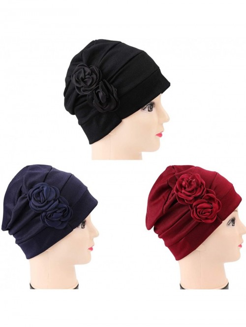 Skullies & Beanies 3 Packs Chemo Headwear for Women Turbans Beanie Hats Stretch Hair Cap Set - C-black+blue+red - C918KD73G36...