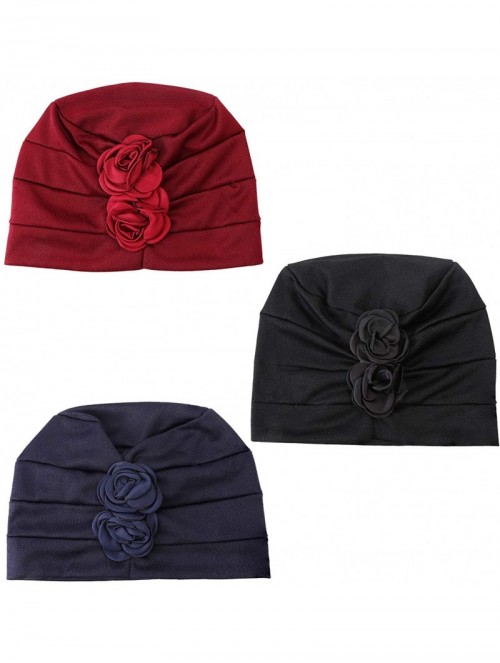 Skullies & Beanies 3 Packs Chemo Headwear for Women Turbans Beanie Hats Stretch Hair Cap Set - C-black+blue+red - C918KD73G36...