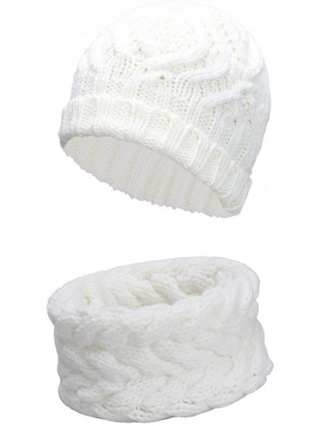 Skullies & Beanies Womens 2-Pieces Winter Beanie Hat Scarf Set Warm Knit Skull Cap Hats & Scarf for Women - White - C21920O89...