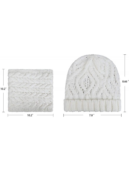 Skullies & Beanies Womens 2-Pieces Winter Beanie Hat Scarf Set Warm Knit Skull Cap Hats & Scarf for Women - White - C21920O89...