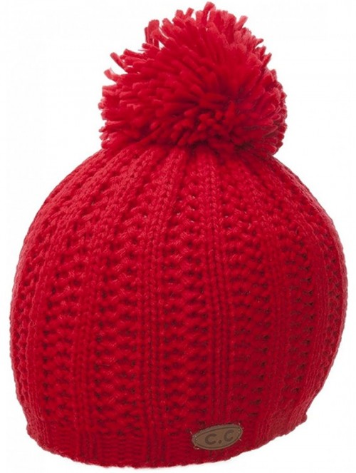 Skullies & Beanies Thick Acrylic Knitted Beanie w/Pom - Red - CQ11QA0UE2T $14.30