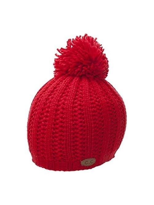 Skullies & Beanies Thick Acrylic Knitted Beanie w/Pom - Red - CQ11QA0UE2T $14.30