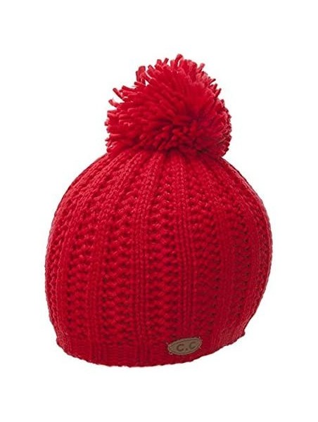 Skullies & Beanies Thick Acrylic Knitted Beanie w/Pom - Red - CQ11QA0UE2T $14.30