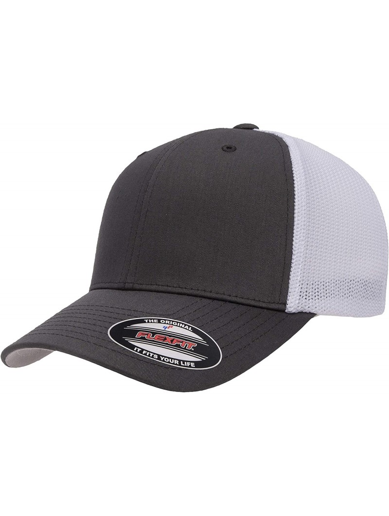 Baseball Caps Trucker Mesh Fitted Cap - Charcoal/White - CJ193KIACNS $13.89