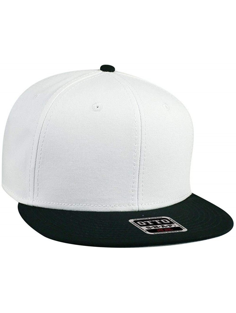 Baseball Caps SNAP Cotton Twill Round Flat Visor 6 Panel Pro Style Snapback Hat - Blk/Wht/Wht - CX12FN5VXFJ $13.16