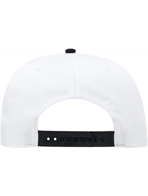 Baseball Caps SNAP Cotton Twill Round Flat Visor 6 Panel Pro Style Snapback Hat - Blk/Wht/Wht - CX12FN5VXFJ $13.16