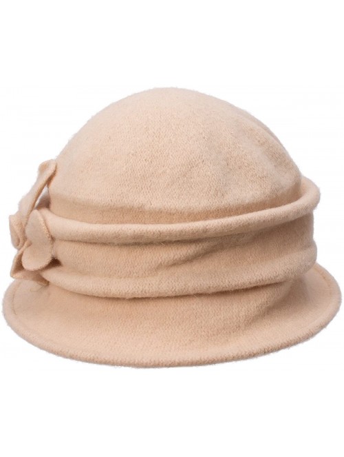 Bucket Hats Womens Ladies 100% Wool Winter Warm Flower Cloche Bucket Hat A222 - Beige - CL11NMAN0FD $21.74