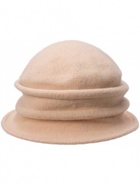 Bucket Hats Womens Ladies 100% Wool Winter Warm Flower Cloche Bucket Hat A222 - Beige - CL11NMAN0FD $21.74