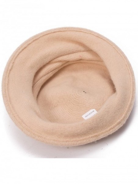 Bucket Hats Womens Ladies 100% Wool Winter Warm Flower Cloche Bucket Hat A222 - Beige - CL11NMAN0FD $21.74