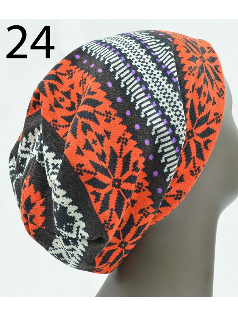 Skullies & Beanies Mosaic Patterned Beanie with Chevron Snowflakes Winter Style Fashion Hat Cap Beanie - Orange/White 24 - C5...