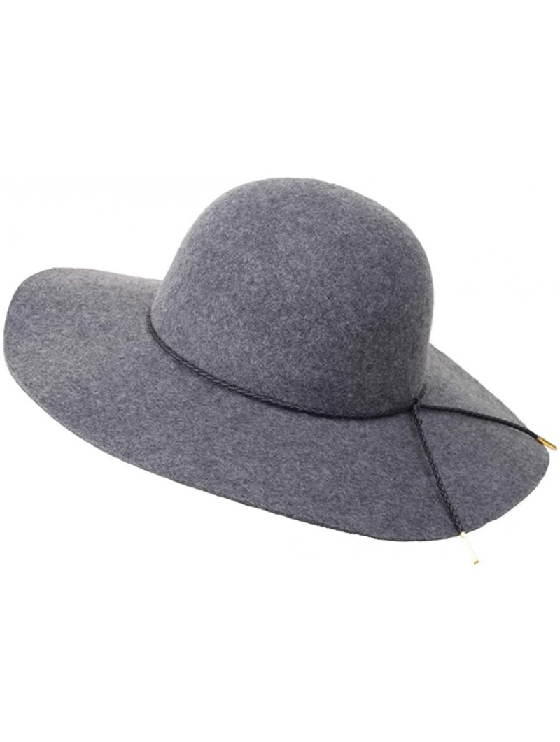 Fedoras Women's 100% Wool Fedoras Ribbon Band Floppy Hat Cap - Gray - CT18AKM4X7S $16.09