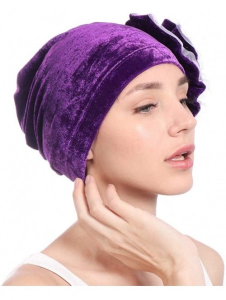 Skullies & Beanies Women Velvet Beading Flower Hat Cancer Chemo Beanie Cap - Purple - CZ18HWL9NQ3 $12.31