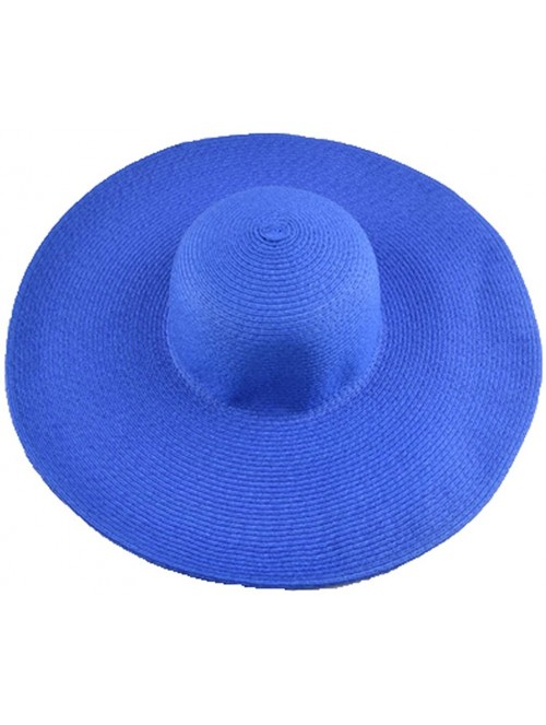 Sun Hats Womens Beach Hat Striped Straw Sun Hat Floppy Big Brim Hat - Royal Blue - CW18HQG8NMZ $27.40