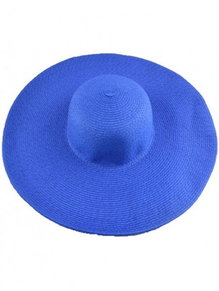 Sun Hats Womens Beach Hat Striped Straw Sun Hat Floppy Big Brim Hat - Royal Blue - CW18HQG8NMZ $27.40