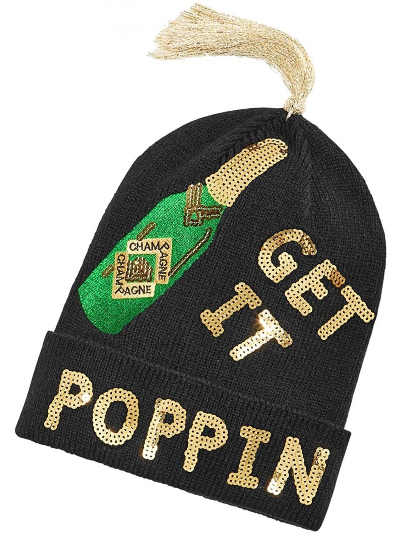 Skullies & Beanies 'Get it Poppin' Sequined Holiday Beanie- Black - CK184Y3URX9 $14.97