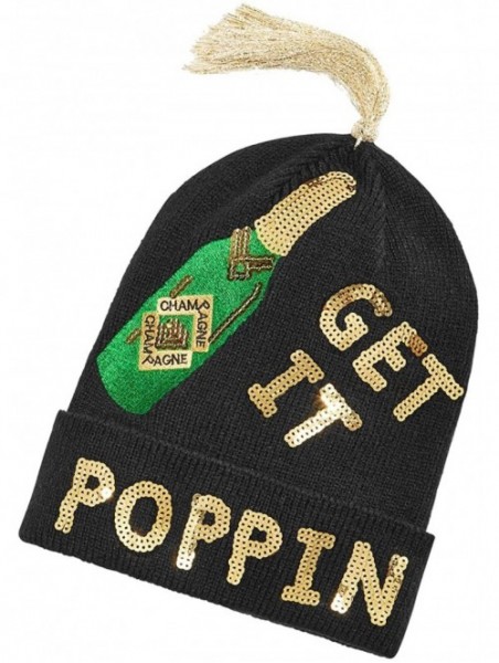 Skullies & Beanies 'Get it Poppin' Sequined Holiday Beanie- Black - CK184Y3URX9 $14.97