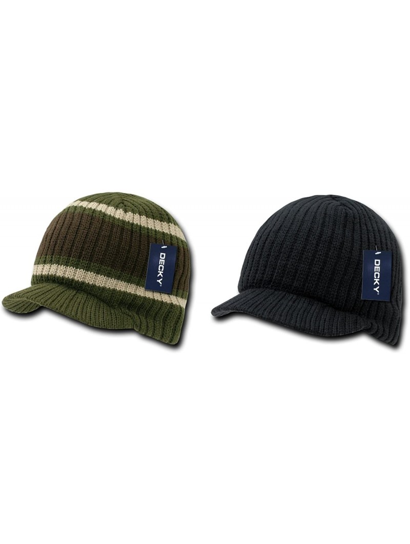 Skullies & Beanies Campus Jeep Cap Asst Colors 2 PK - Stripe Olive / Solid Black - CL127DIZXWX $21.65