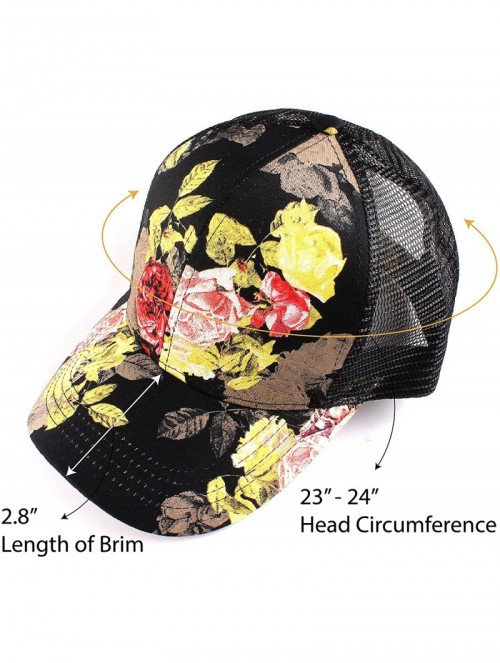 Baseball Caps Hatsandscarf Exclusives Flower Pattern Mesh Trucker Baseball Cap(BA-1006-733) - Rose-black - CF18CHG35GY $13.29