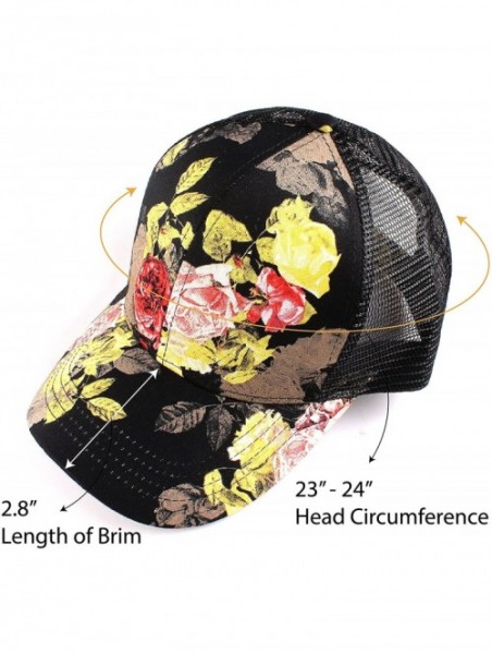 Baseball Caps Hatsandscarf Exclusives Flower Pattern Mesh Trucker Baseball Cap(BA-1006-733) - Rose-black - CF18CHG35GY $13.29