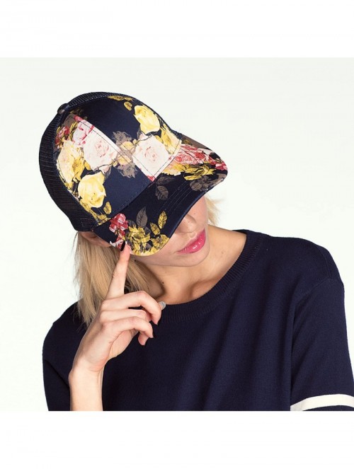 Baseball Caps Hatsandscarf Exclusives Flower Pattern Mesh Trucker Baseball Cap(BA-1006-733) - Rose-black - CF18CHG35GY $13.29