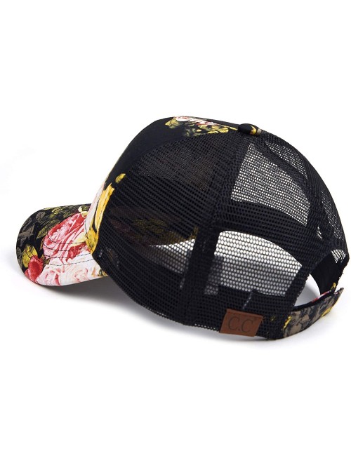 Baseball Caps Hatsandscarf Exclusives Flower Pattern Mesh Trucker Baseball Cap(BA-1006-733) - Rose-black - CF18CHG35GY $13.29