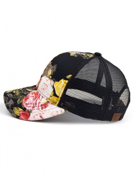 Baseball Caps Hatsandscarf Exclusives Flower Pattern Mesh Trucker Baseball Cap(BA-1006-733) - Rose-black - CF18CHG35GY $13.29