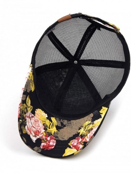 Baseball Caps Hatsandscarf Exclusives Flower Pattern Mesh Trucker Baseball Cap(BA-1006-733) - Rose-black - CF18CHG35GY $13.29