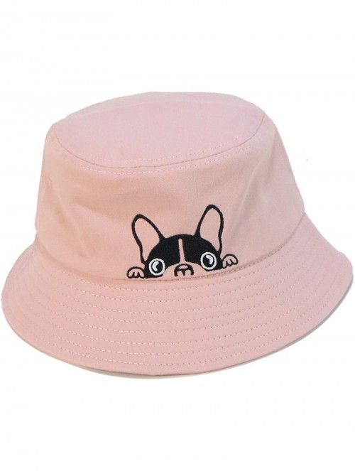 Bucket Hats Bulldog Embroidery Hat Bucket Hat Fisherman Hat Summer Cap Beach Hat Summer Hat - Pink - C018WK635E8 $28.20