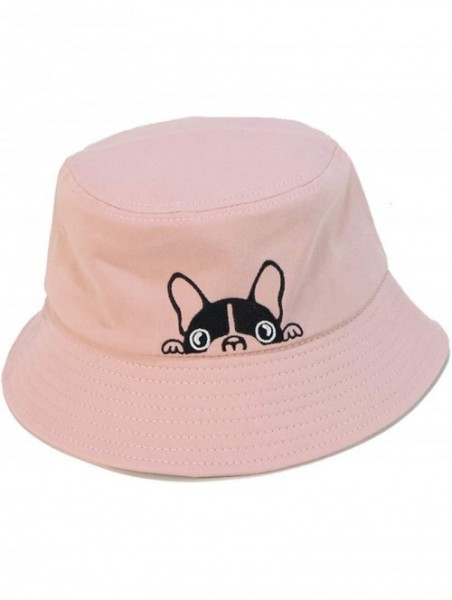 Bucket Hats Bulldog Embroidery Hat Bucket Hat Fisherman Hat Summer Cap Beach Hat Summer Hat - Pink - C018WK635E8 $28.20