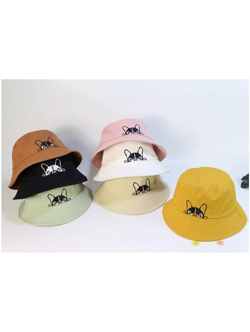 Bucket Hats Bulldog Embroidery Hat Bucket Hat Fisherman Hat Summer Cap Beach Hat Summer Hat - Pink - C018WK635E8 $28.20