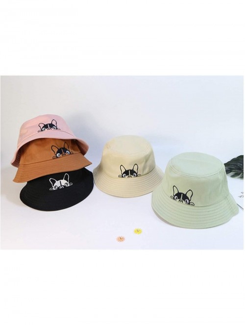 Bucket Hats Bulldog Embroidery Hat Bucket Hat Fisherman Hat Summer Cap Beach Hat Summer Hat - Pink - C018WK635E8 $28.20