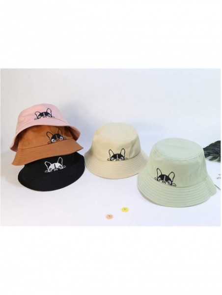 Bucket Hats Bulldog Embroidery Hat Bucket Hat Fisherman Hat Summer Cap Beach Hat Summer Hat - Pink - C018WK635E8 $28.20