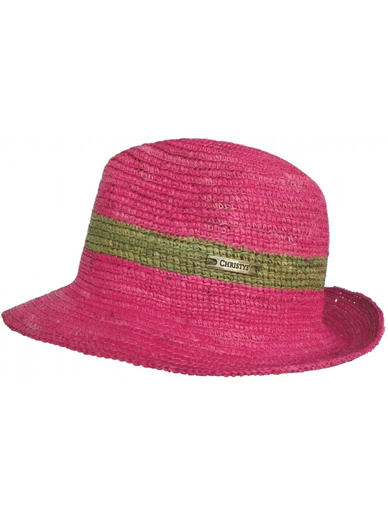 Fedoras Stanton Crocheted Raffia Big Brim Fedora Sun Hat - Fuschia - CN1162CT53P $41.24