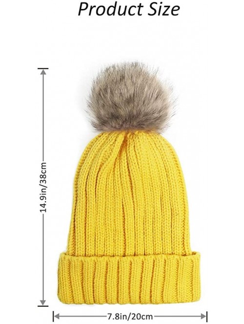 Skullies & Beanies Women Knit Winter Turn up Beanie Hat Faux Fur Pompom Hat for Girls Women - Ginger - C018XGKA8LZ $12.12