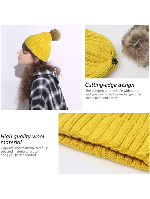 Skullies & Beanies Women Knit Winter Turn up Beanie Hat Faux Fur Pompom Hat for Girls Women - Ginger - C018XGKA8LZ $12.12