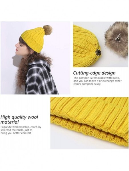 Skullies & Beanies Women Knit Winter Turn up Beanie Hat Faux Fur Pompom Hat for Girls Women - Ginger - C018XGKA8LZ $12.12